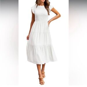 Merokeety Women’s Flutter Short Sleeve Smocked Midi Tiered Dress White size M
